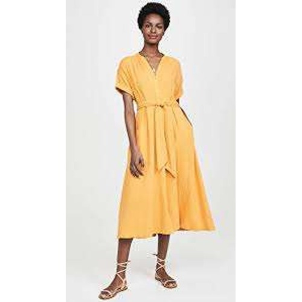 Xirena Cate Cotton Gauze Midi Dress Womens Small Yellow Button Front Belted